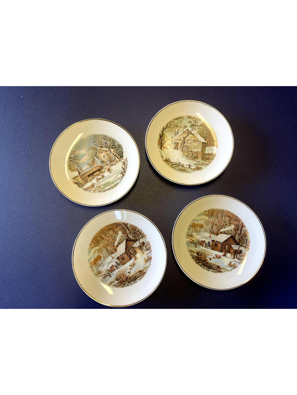 Vintage Currier & Ives Set Of 4 Barn Themed Decorative Wall Plates 6 1/4"